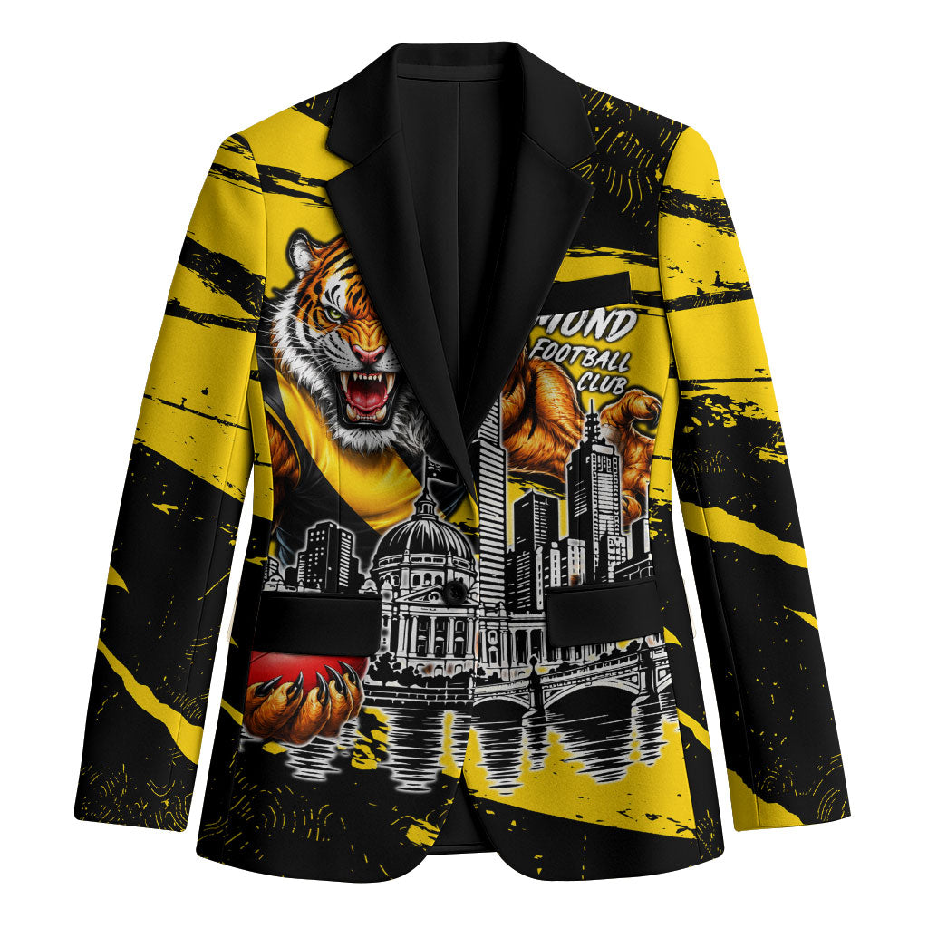 Personalised Richmond Tigers Football Blazer Melbourne City Skyline Graphic Fierce Mascot Art