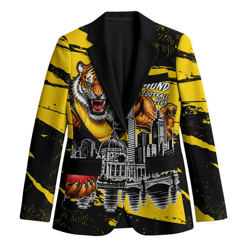 Personalised Richmond Tigers Football Blazer Melbourne City Skyline Graphic Fierce Mascot Art
