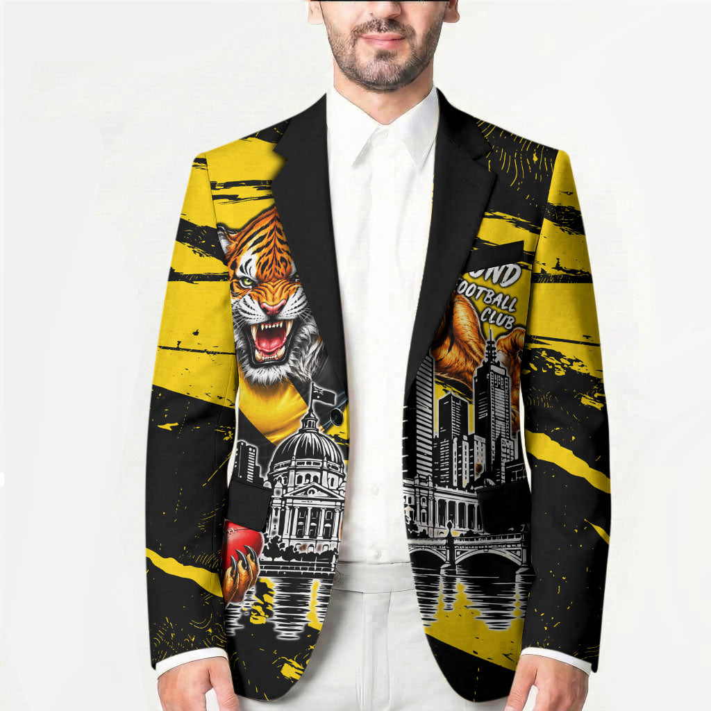 Personalised Richmond Tigers Football Blazer Melbourne City Skyline Graphic Fierce Mascot Art