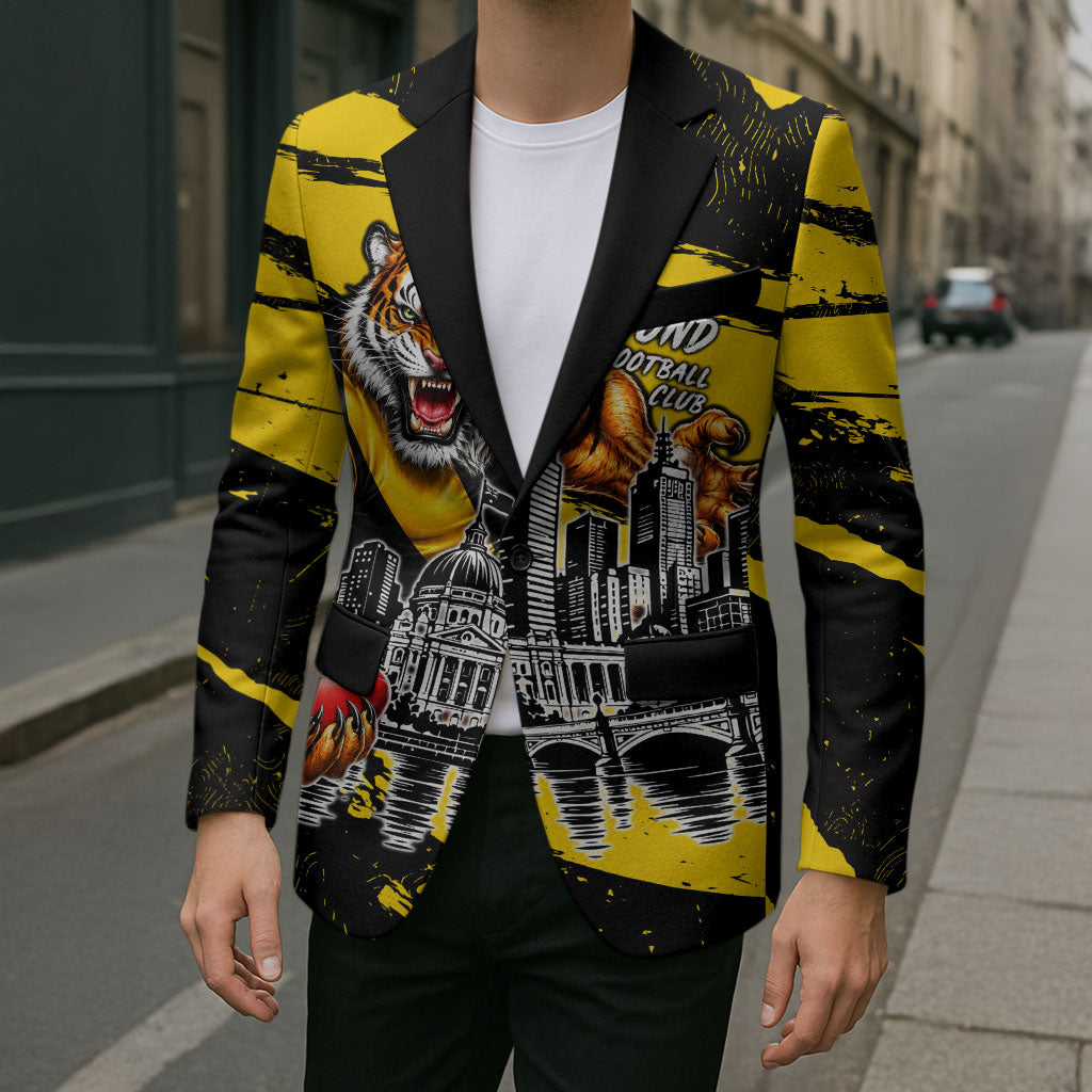 Personalised Richmond Tigers Football Blazer Melbourne City Skyline Graphic Fierce Mascot Art