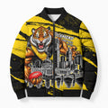 Personalised Richmond Tigers Football Bomber Puffer Jacket Melbourne City Skyline Graphic Fierce Mascot Art