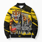 Personalised Richmond Tigers Football Bomber Puffer Jacket Melbourne City Skyline Graphic Fierce Mascot Art