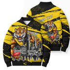 Personalised Richmond Tigers Football Bomber Puffer Jacket Melbourne City Skyline Graphic Fierce Mascot Art