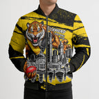 Personalised Richmond Tigers Football Bomber Puffer Jacket Melbourne City Skyline Graphic Fierce Mascot Art