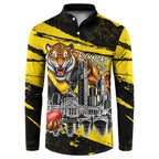 Personalised Richmond Tigers Football Button Sweatshirt Melbourne City Skyline Graphic Fierce Mascot Art