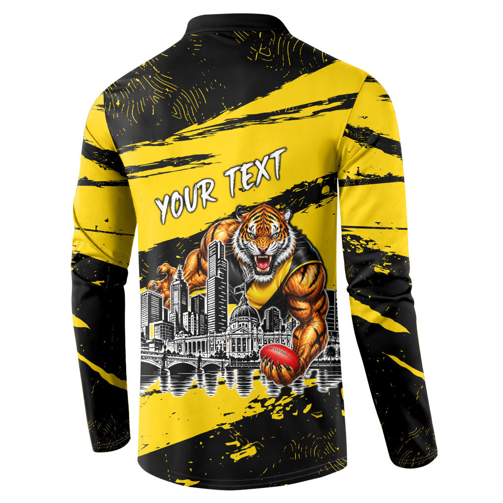 Personalised Richmond Tigers Football Button Sweatshirt Melbourne City Skyline Graphic Fierce Mascot Art