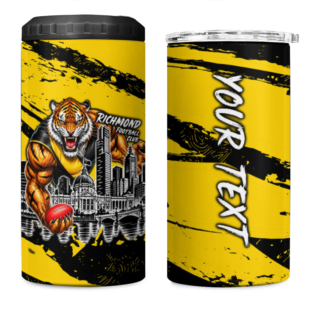 Personalised Richmond Tigers Football 4 in 1 Can Cooler Tumbler Melbourne City Skyline Graphic Fierce Mascot Art