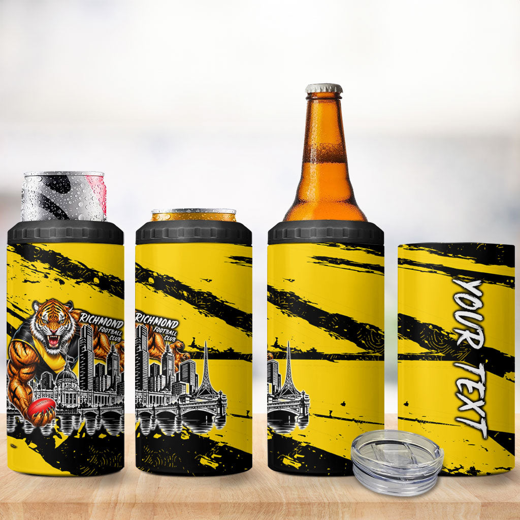 Personalised Richmond Tigers Football 4 in 1 Can Cooler Tumbler Melbourne City Skyline Graphic Fierce Mascot Art