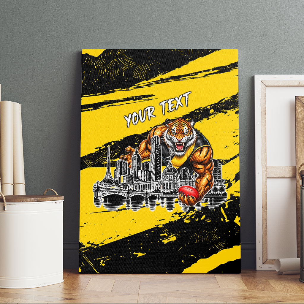 Personalised Richmond Tigers Football Canvas Wall Art Melbourne City Skyline Graphic Fierce Mascot Art