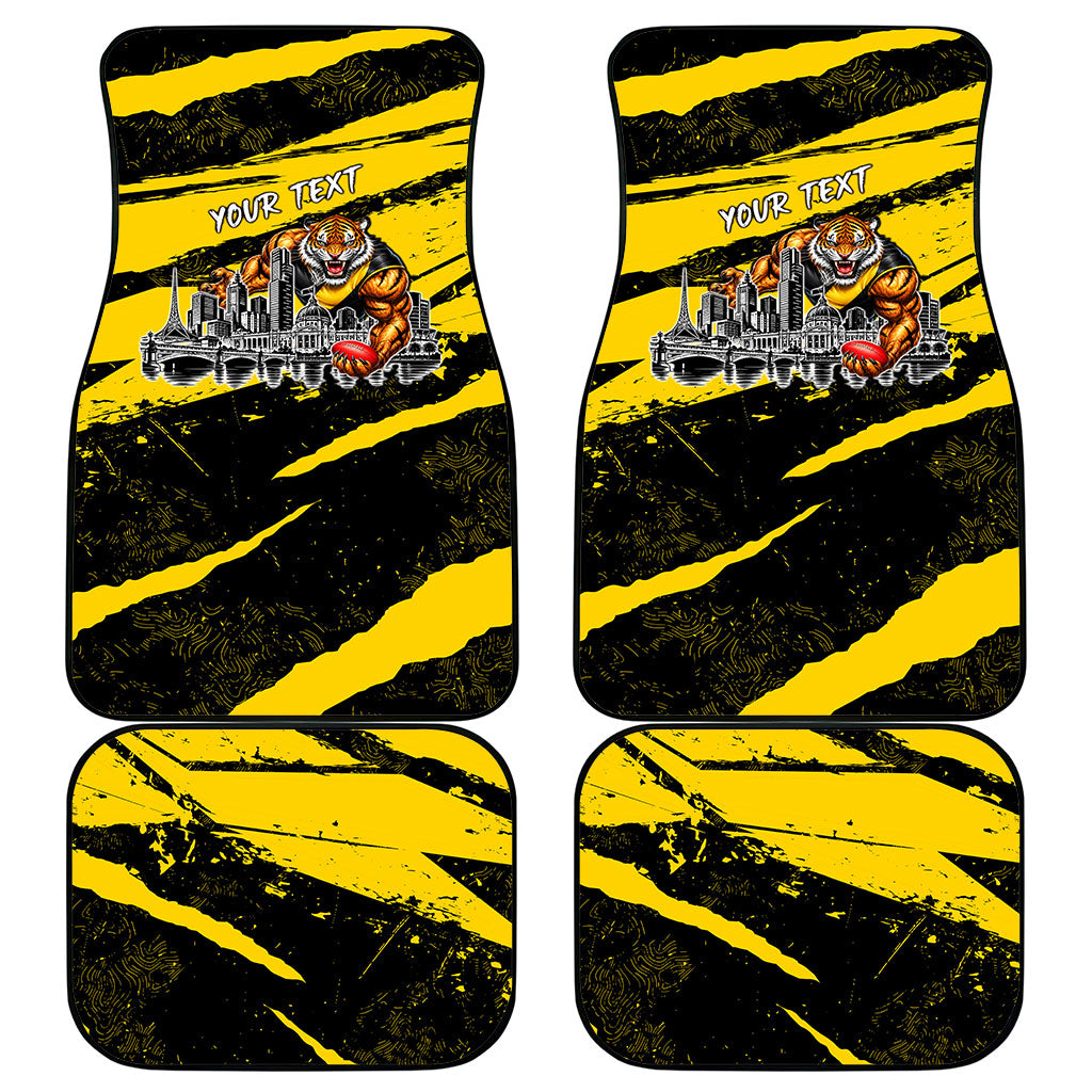 Personalised Richmond Tigers Football Car Mats Melbourne City Skyline Graphic Fierce Mascot Art