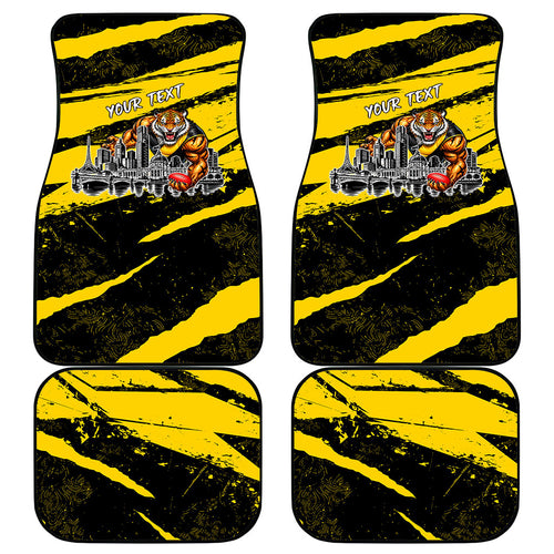 Personalised Richmond Tigers Football Car Mats Melbourne City Skyline Graphic Fierce Mascot Art