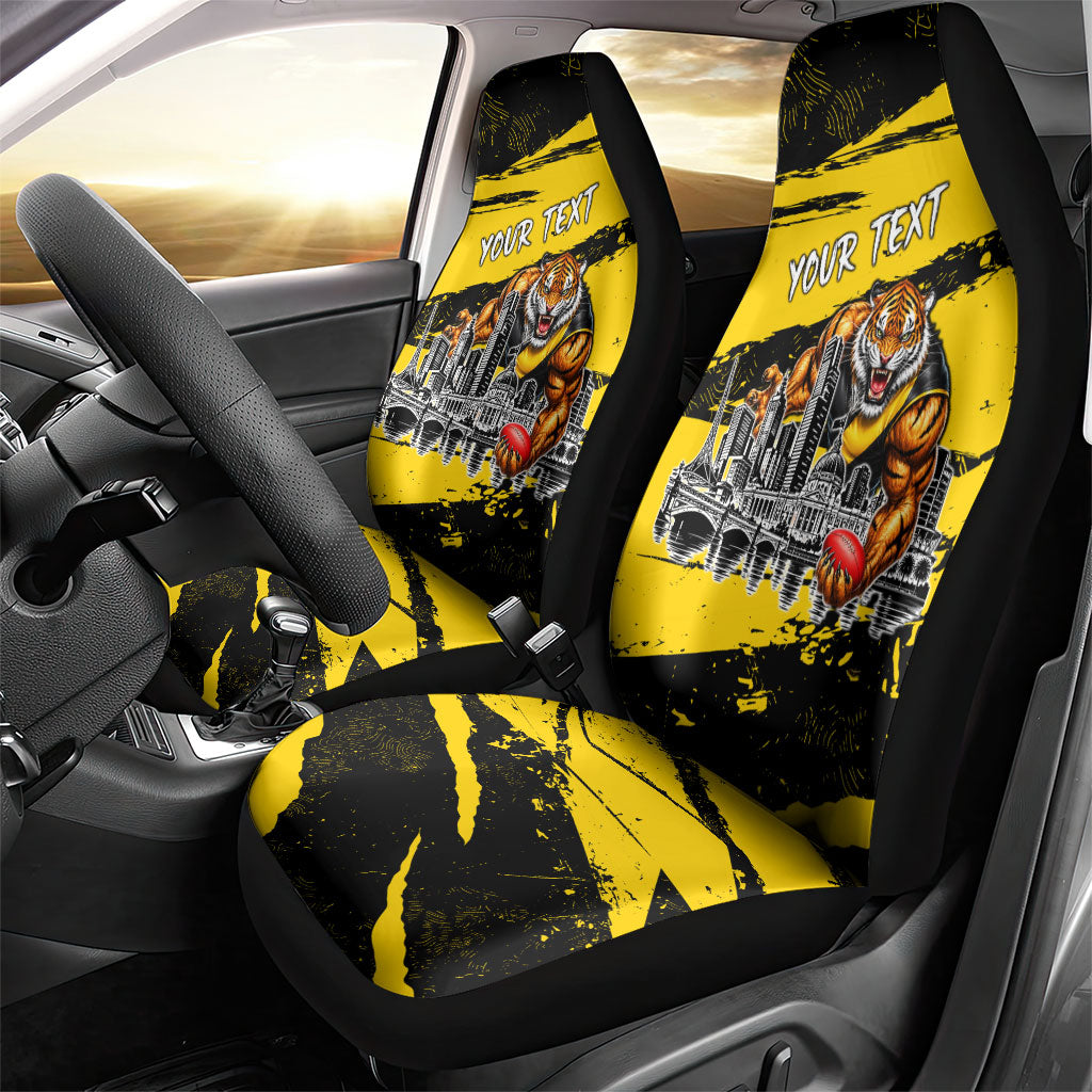 Personalised Richmond Tigers Football Car Seat Cover Melbourne City Skyline Graphic Fierce Mascot Art