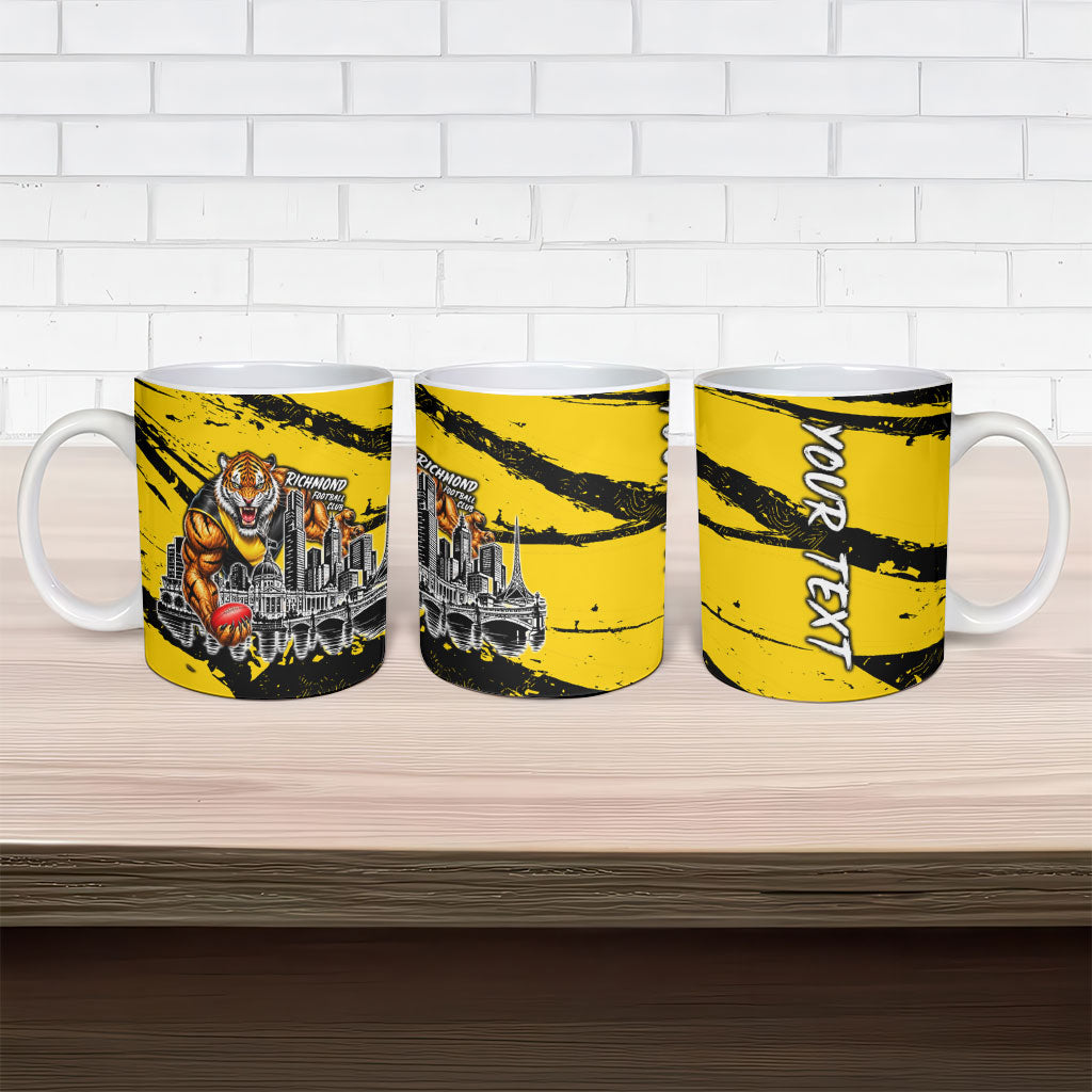 Personalised Richmond Tigers Football Ceramic Mug Melbourne City Skyline Graphic Fierce Mascot Art