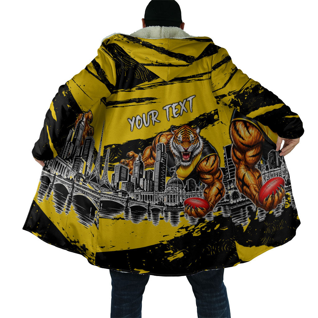 Personalised Richmond Tigers Football Cloak Melbourne City Skyline Graphic Fierce Mascot Art
