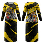 Personalised Richmond Tigers Football Couples Matching Long Sleeve Bodycon Dress and Long Sleeve Button Shirt Melbourne City Skyline Graphic Fierce Mascot Art