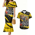 Personalised Richmond Tigers Football Couples Matching Mermaid Dress and Hawaiian Shirt Melbourne City Skyline Graphic Fierce Mascot Art