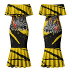 Personalised Richmond Tigers Football Couples Matching Mermaid Dress and Hawaiian Shirt Melbourne City Skyline Graphic Fierce Mascot Art