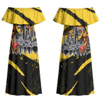 Personalised Richmond Tigers Football Couples Matching Off Shoulder Maxi Dress and Hawaiian Shirt Melbourne City Skyline Graphic Fierce Mascot Art