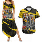 Personalised Richmond Tigers Football Couples Matching Summer Maxi Dress and Hawaiian Shirt Melbourne City Skyline Graphic Fierce Mascot Art