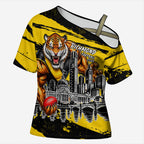 Personalised Richmond Tigers Football Cross Shoulder Shirt Melbourne City Skyline Graphic Fierce Mascot Art