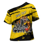 Personalised Richmond Tigers Football Cross Shoulder Shirt Melbourne City Skyline Graphic Fierce Mascot Art
