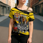 Personalised Richmond Tigers Football Cross Shoulder Shirt Melbourne City Skyline Graphic Fierce Mascot Art