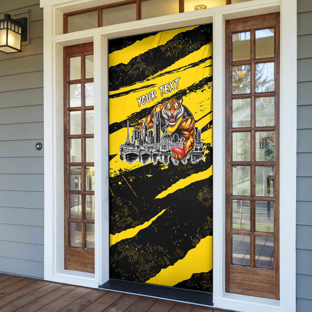 Personalised Richmond Tigers Football Door Cover Melbourne City Skyline Graphic Fierce Mascot Art