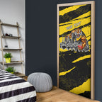 Personalised Richmond Tigers Football Door Cover Melbourne City Skyline Graphic Fierce Mascot Art