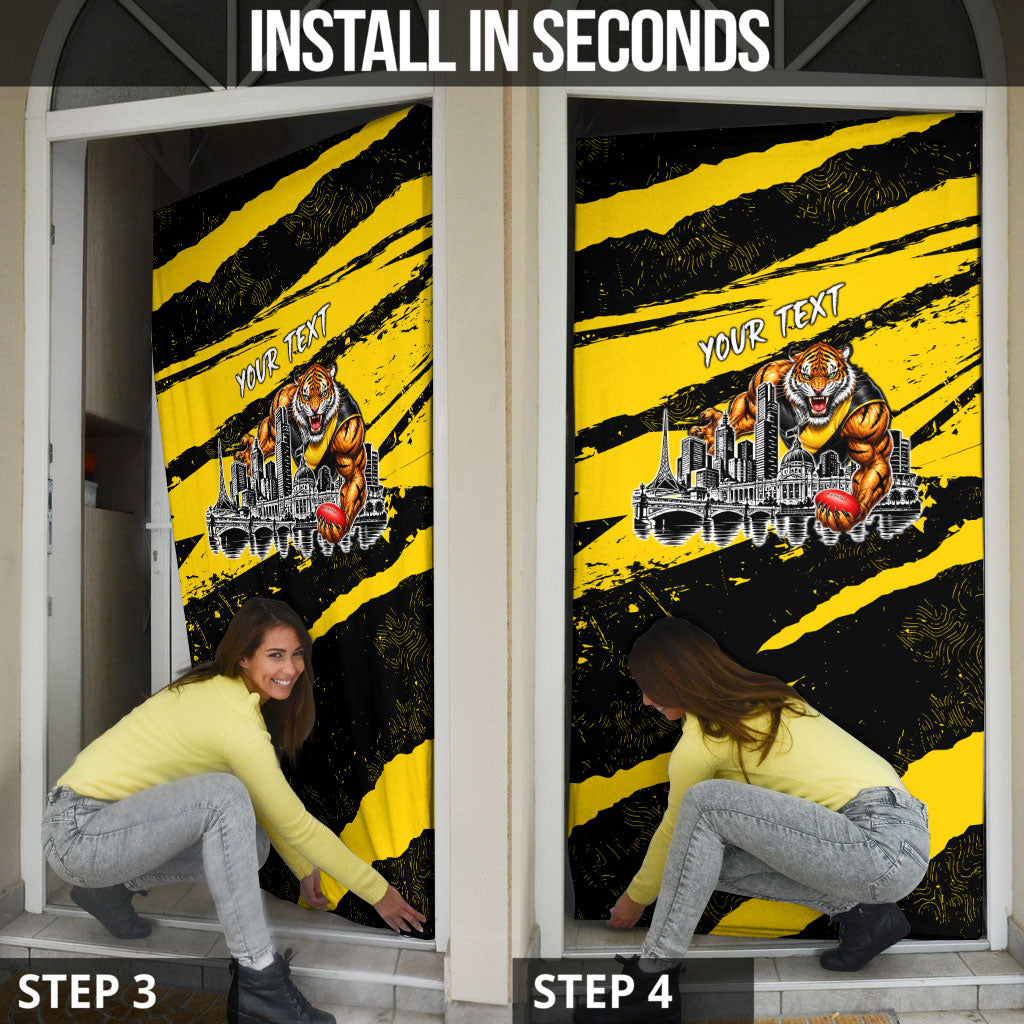 Personalised Richmond Tigers Football Door Cover Melbourne City Skyline Graphic Fierce Mascot Art