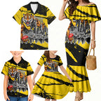 Personalised Richmond Tigers Football Family Matching Mermaid Dress and Hawaiian Shirt Melbourne City Skyline Graphic Fierce Mascot Art