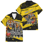 Personalised Richmond Tigers Football Family Matching Off Shoulder Short Dress and Hawaiian Shirt Melbourne City Skyline Graphic Fierce Mascot Art
