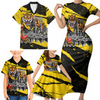 Personalised Richmond Tigers Football Family Matching Short Sleeve Bodycon Dress and Hawaiian Shirt Melbourne City Skyline Graphic Fierce Mascot Art