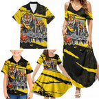 Personalised Richmond Tigers Football Family Matching Summer Maxi Dress and Hawaiian Shirt Melbourne City Skyline Graphic Fierce Mascot Art