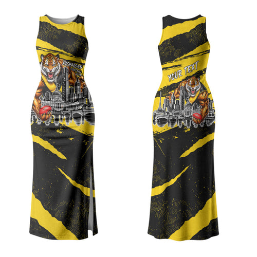 Personalised Richmond Tigers Football Family Matching Tank Maxi Dress and Hawaiian Shirt Melbourne City Skyline Graphic Fierce Mascot Art