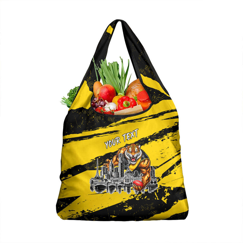 Personalised Richmond Tigers Football Grocery Bag Melbourne City Skyline Graphic Fierce Mascot Art