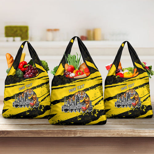 Personalised Richmond Tigers Football Grocery Bag Melbourne City Skyline Graphic Fierce Mascot Art