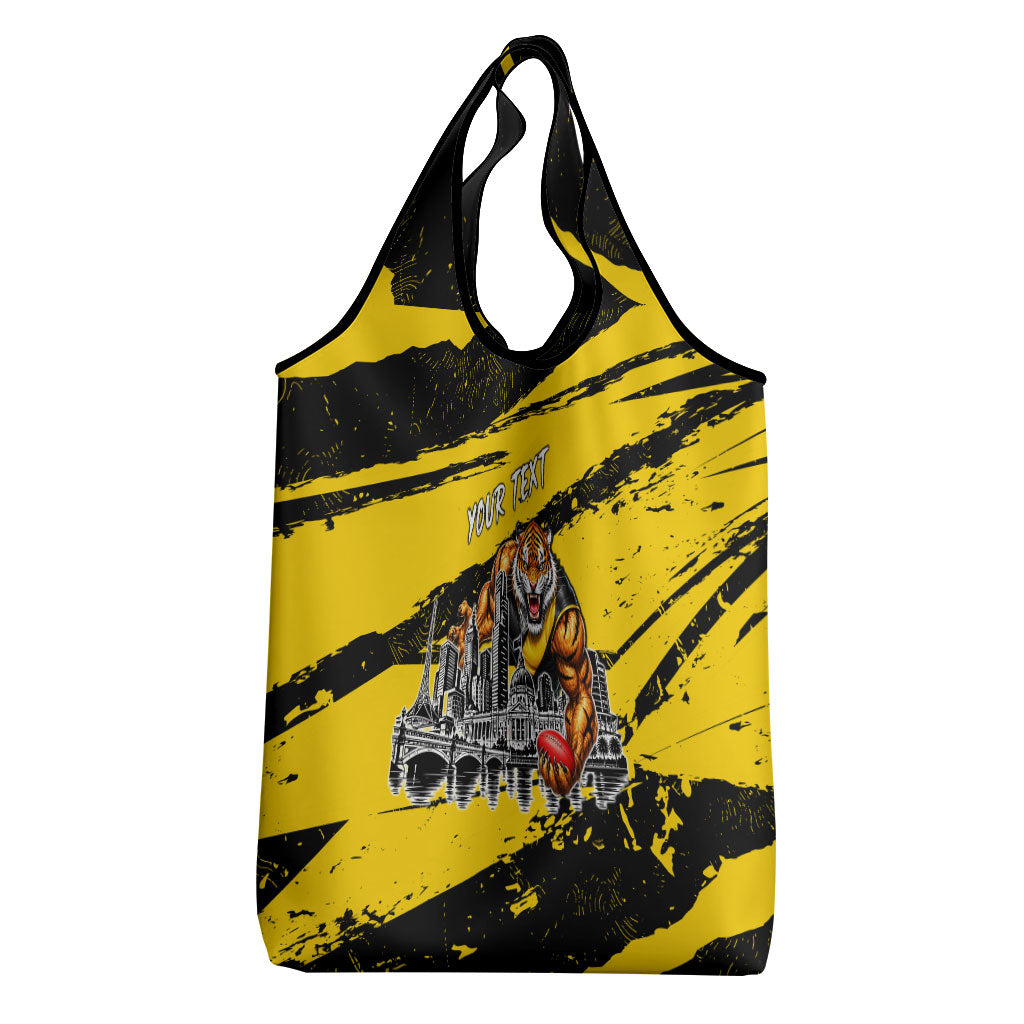 Personalised Richmond Tigers Football Grocery Bag Melbourne City Skyline Graphic Fierce Mascot Art