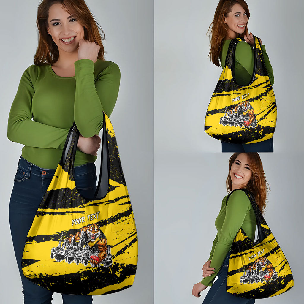 Personalised Richmond Tigers Football Grocery Bag Melbourne City Skyline Graphic Fierce Mascot Art