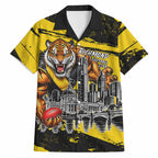 Personalised Richmond Tigers Football Hawaiian Shirt Melbourne City Skyline Graphic Fierce Mascot Art