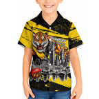 Personalised Richmond Tigers Football Hawaiian Shirt Melbourne City Skyline Graphic Fierce Mascot Art