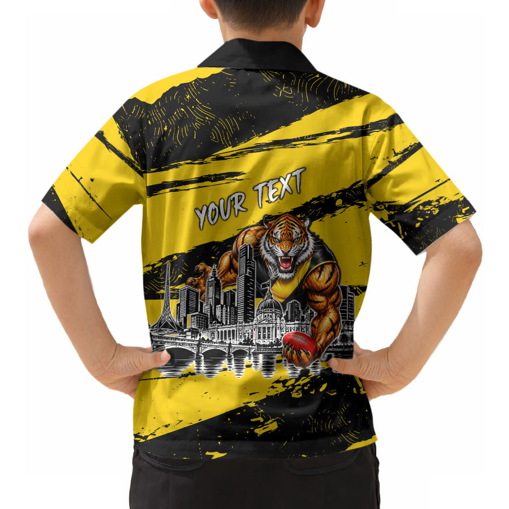 Personalised Richmond Tigers Football Hawaiian Shirt Melbourne City Skyline Graphic Fierce Mascot Art