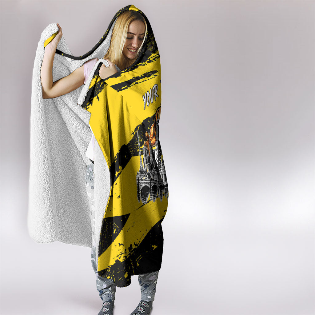 Personalised Richmond Tigers Football Hooded Blanket Melbourne City Skyline Graphic Fierce Mascot Art