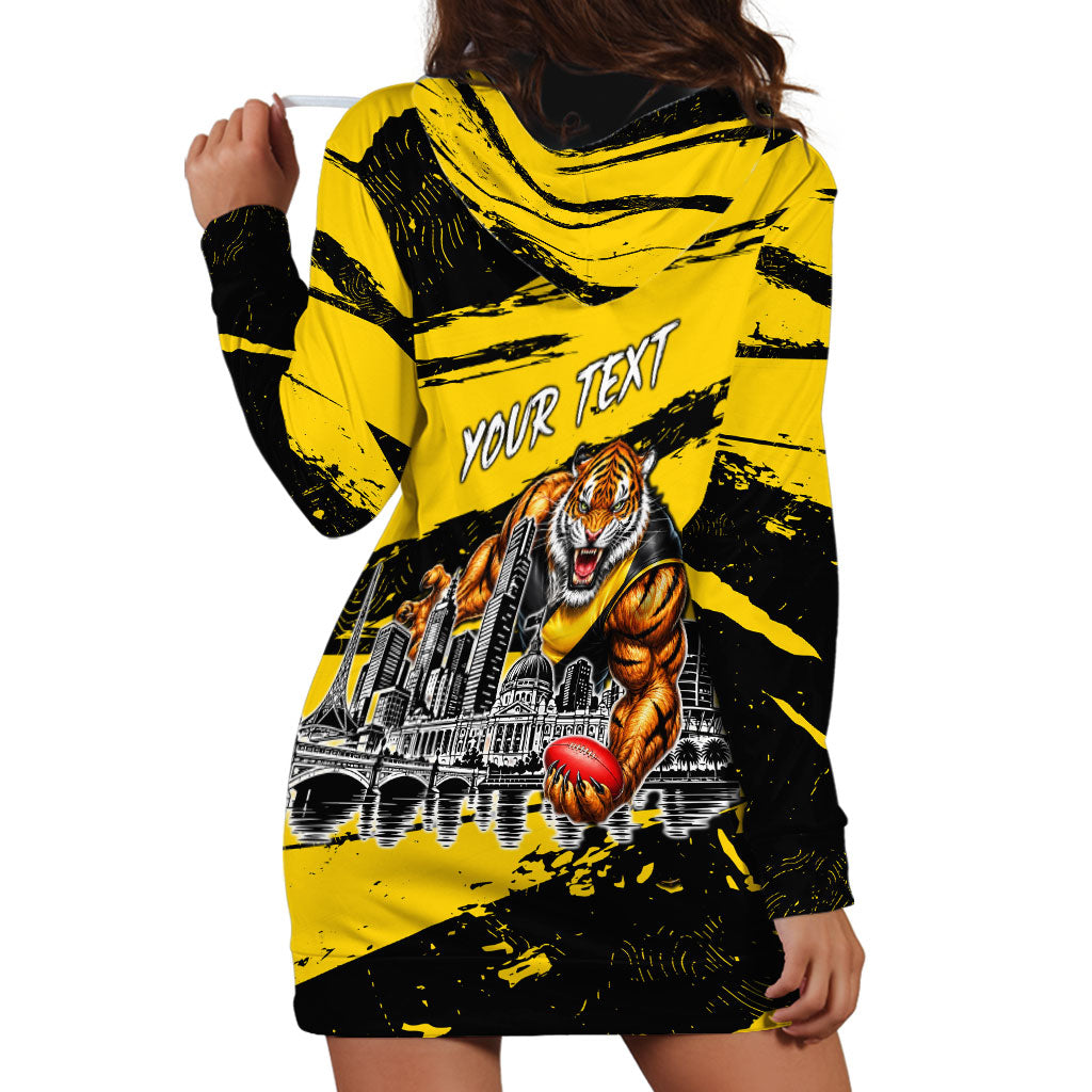 Personalised Richmond Tigers Football Hoodie Dress Melbourne City Skyline Graphic Fierce Mascot Art