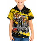 Personalised Richmond Tigers Football Kid Hawaiian Shirt Melbourne City Skyline Graphic Fierce Mascot Art