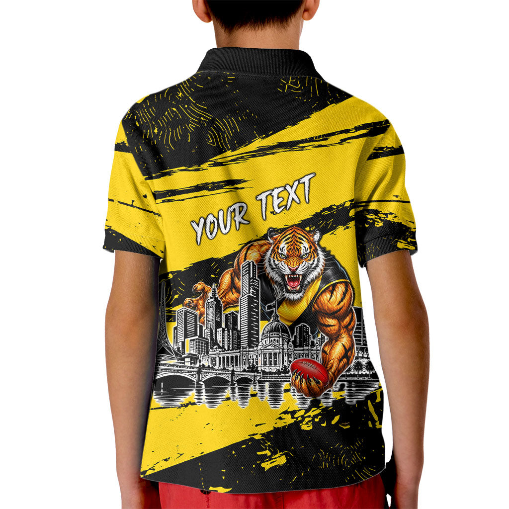 Personalised Richmond Tigers Football Kid Polo Shirt Melbourne City Skyline Graphic Fierce Mascot Art