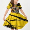 Personalised Richmond Tigers Football Kid Short Sleeve Dress Melbourne City Skyline Graphic Fierce Mascot Art