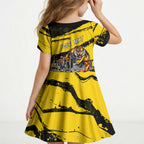 Personalised Richmond Tigers Football Kid Short Sleeve Dress Melbourne City Skyline Graphic Fierce Mascot Art