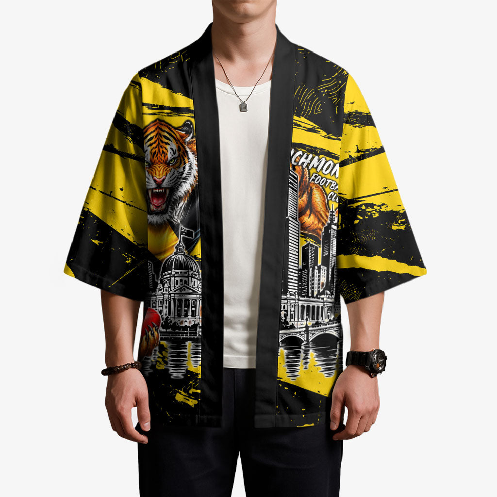 Personalised Richmond Tigers Football Kimono Melbourne City Skyline Graphic Fierce Mascot Art