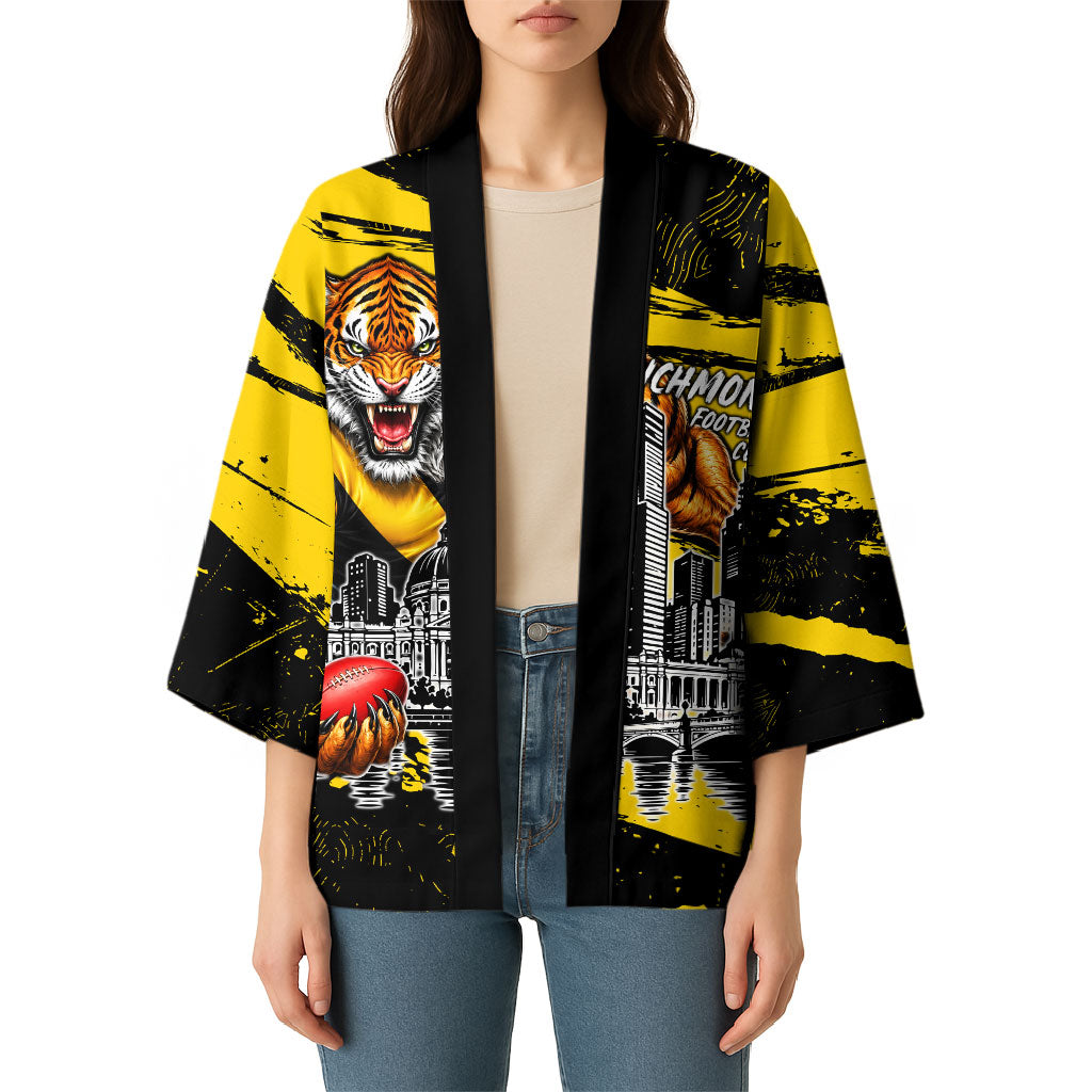 Personalised Richmond Tigers Football Kimono Melbourne City Skyline Graphic Fierce Mascot Art