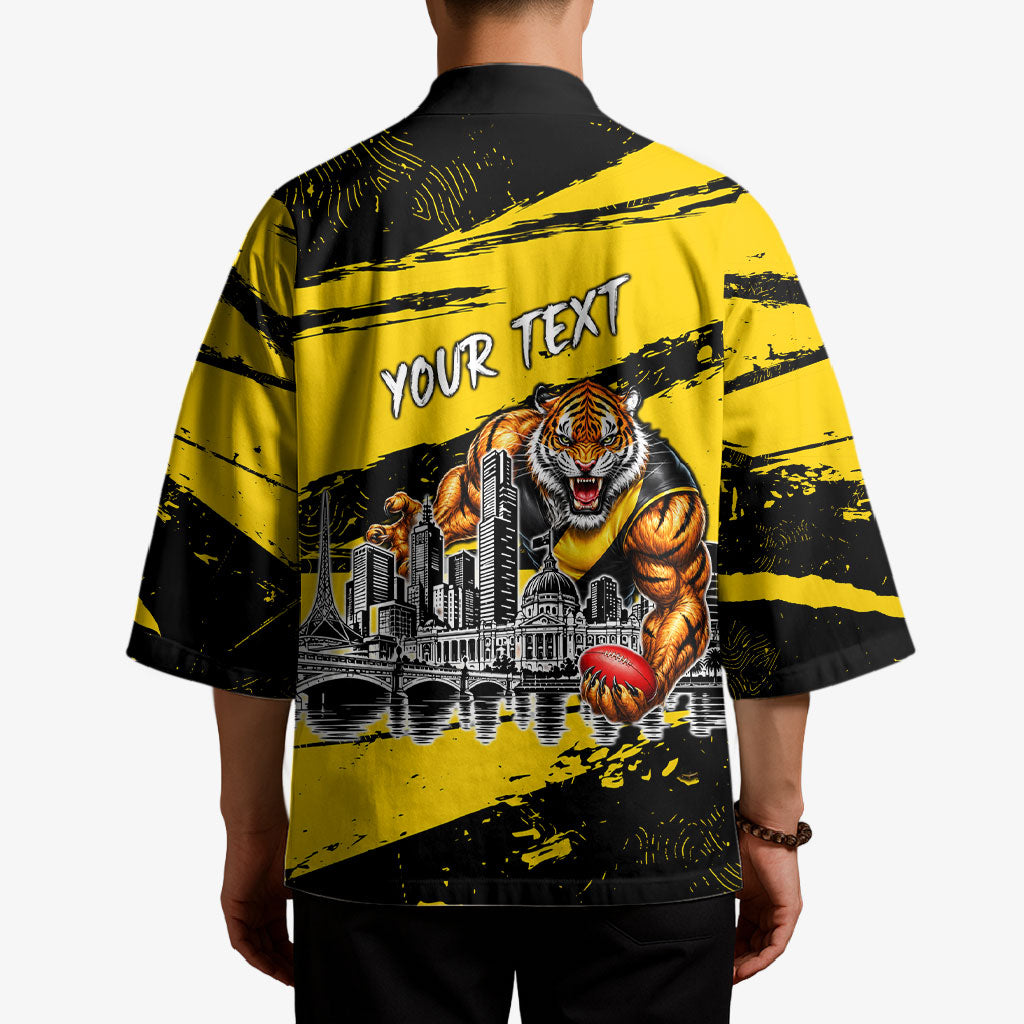 Personalised Richmond Tigers Football Kimono Melbourne City Skyline Graphic Fierce Mascot Art